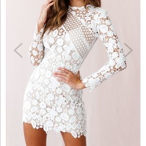 Reinhart Floral Asymmetrical Mesh Dress White